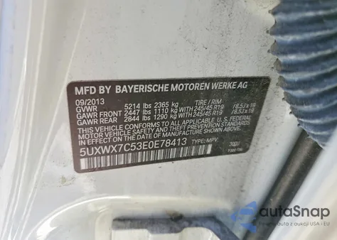 2014 BMW X3 xDrive35I из США, поврежденный, VIN 5UXWX7C53E0E78413
